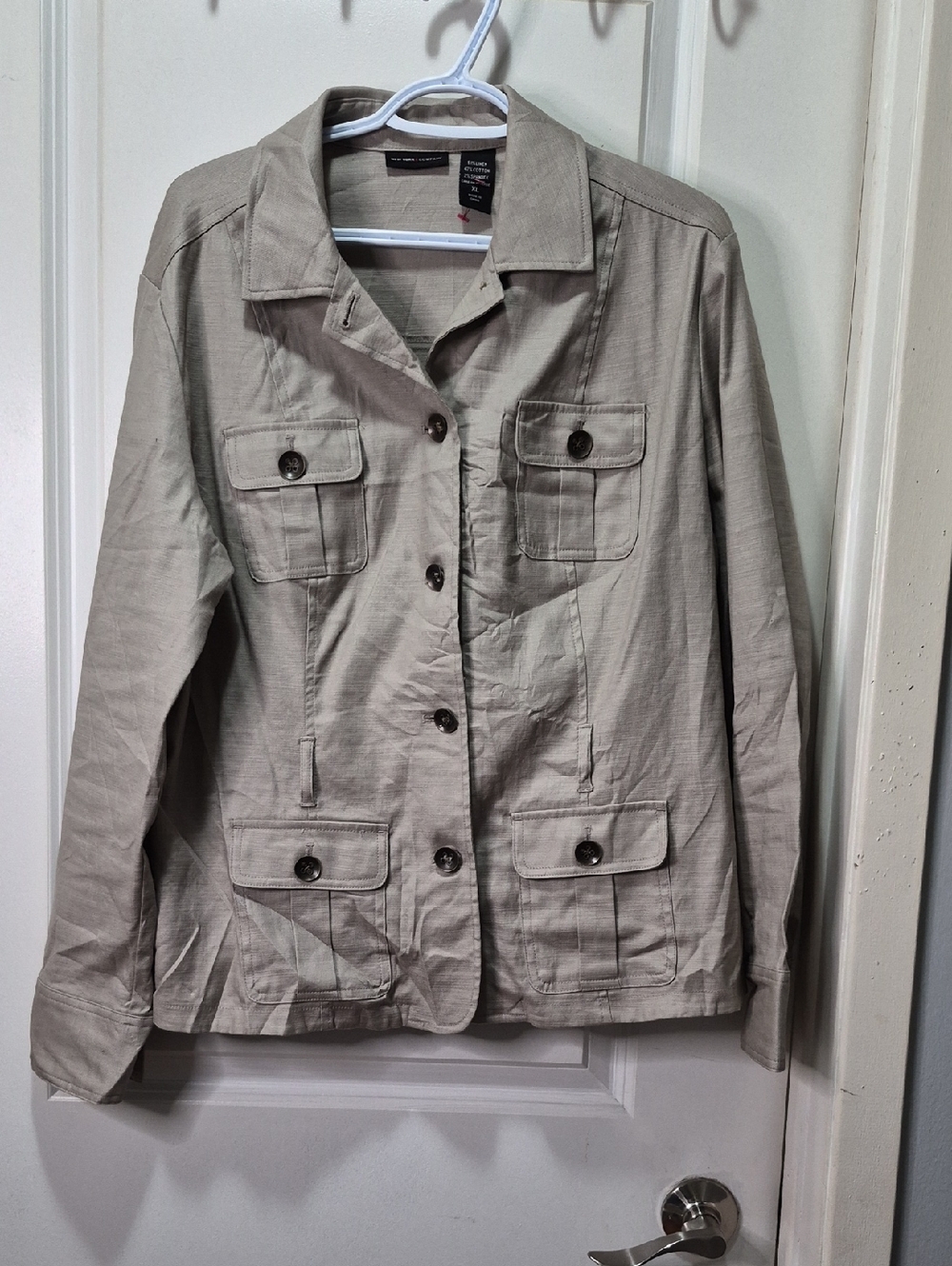 New York & Company Light Beige Utility Jacket with Flap Pockets